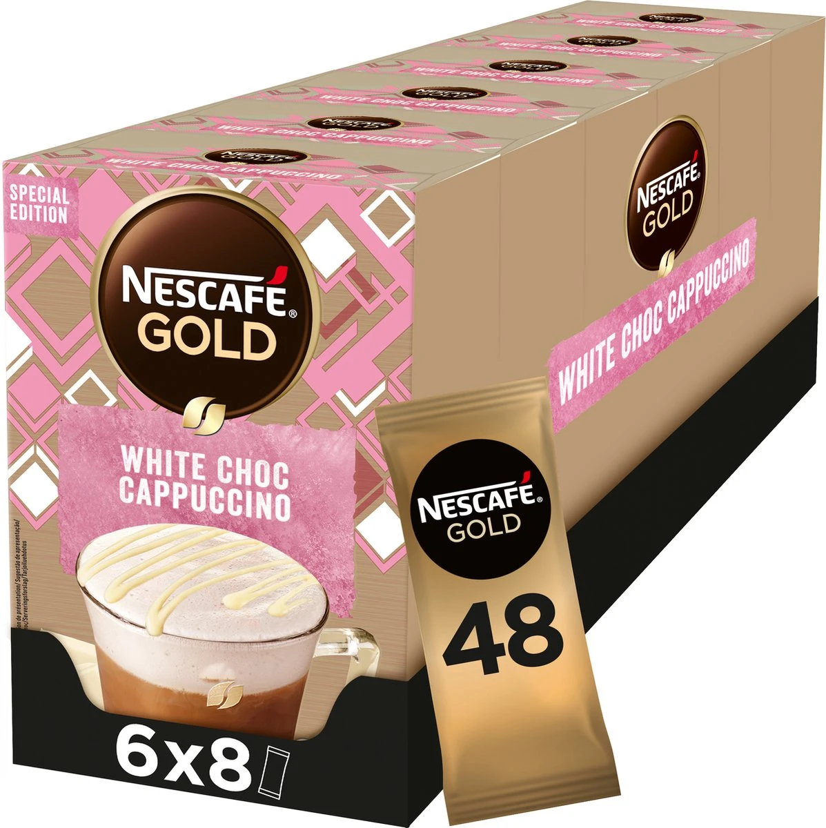 NESCAFE GOLD White Choc Cappuccino 6 Doosjes à 8 Zakjes 3 NESCAFE GOLD White Choc Cappuccino 6 Doosjes à 8 Zakjes