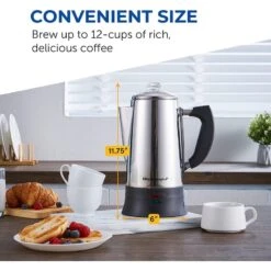12-Cup Electric Coffee Percolator Clear Brew Progress Knob -Koffieproducten 12 Cup Electric Coffee Percolator Clear Brew Progress Knob Cool Touch Handle Cord 2
