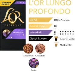 L'OR Lungo Profondo Koffiecups - Intensiteit 8/12 - 10 X 10 Capsules 19 L'OR Lungo Profondo Koffiecups - Intensiteit 8/12 - 10 X 10 Capsules -Koffieproducten 1200x1140