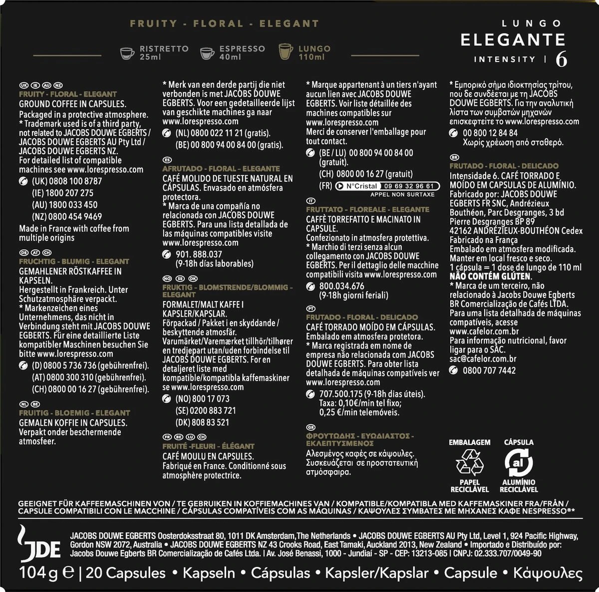 L'OR Lungo Elegante Koffiecups - Intensiteit 6/12 - 10 X 20 Capsules 5 L'OR Lungo Elegante Koffiecups - Intensiteit 6/12 - 10 X 20 Capsules - Afbeelding 3
