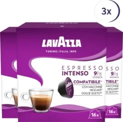 Lavazza Espresso Intenso Capsules - Geschikt Voor Dolce Gusto Apparaat - 16 Stuks X3