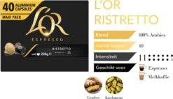 L'OR Espresso Ristretto Koffiecups - Intensiteit 11/12 - 4 X 40 Capsules 18 L'OR Espresso Ristretto Koffiecups - Intensiteit 11/12 - 4 X 40 Capsules -Koffieproducten 1200x691 1
