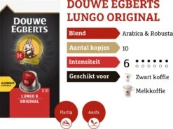 Douwe Egberts Lungo Original Koffiecups - Intensiteit 6/12 - 10 X 10 Capsules -Koffieproducten 1200x895 1