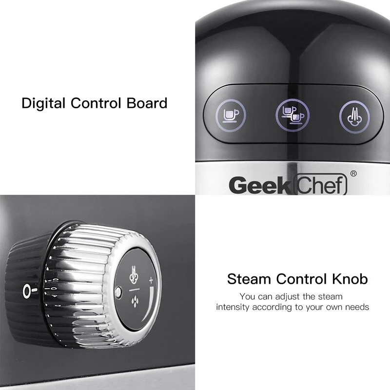 1350W 2 Cup Black Espresso Machine 20 Bar Compact Coffee Maker 5 1350W 2 Cup Black Espresso Machine 20 Bar Compact Coffee Maker - Afbeelding 3