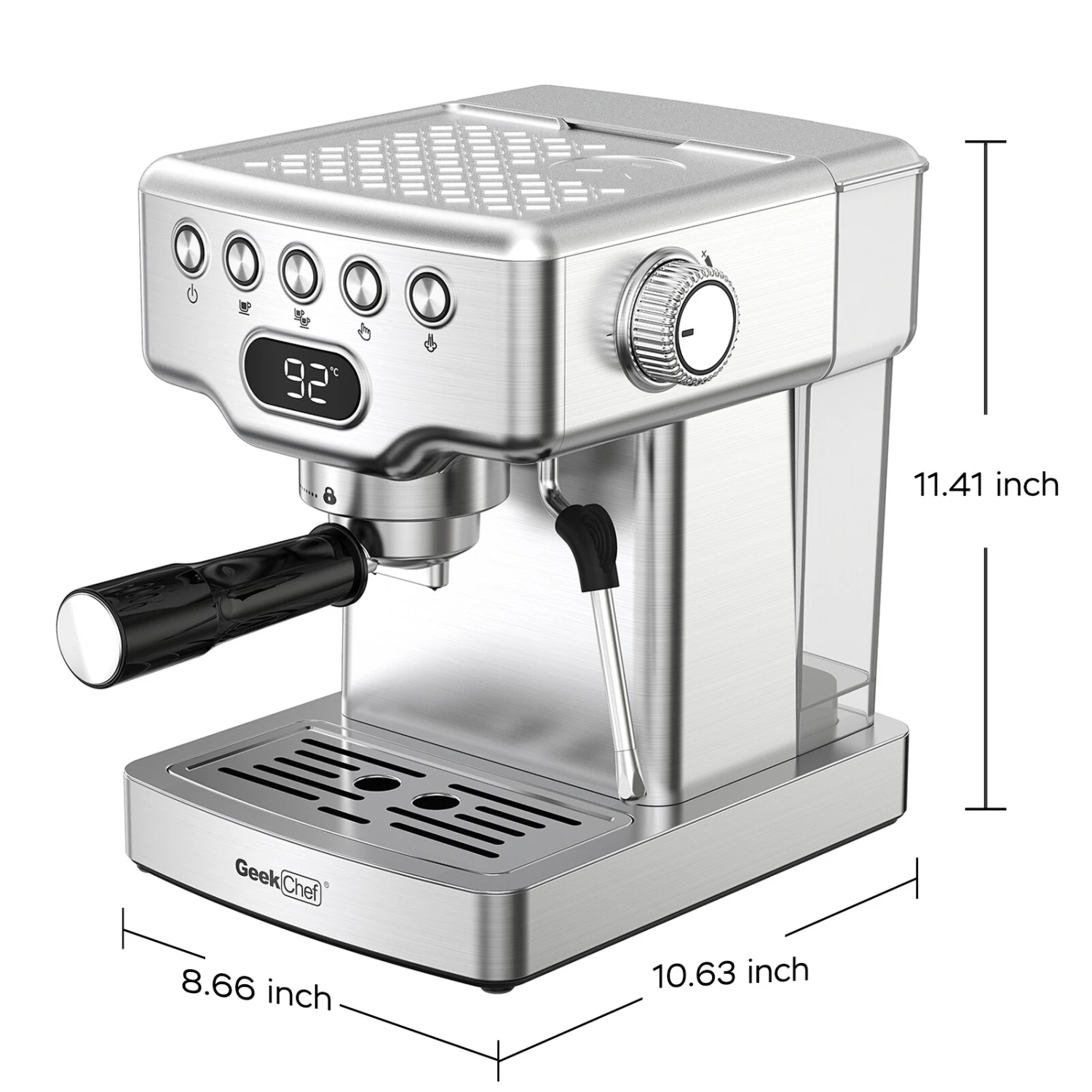 20-bar Semi Automatic Espresso Machine In Stainless Steel With Milk Frother For Latte,1.8L Water Tank 9 20-bar Semi Automatic Espresso Machine In Stainless Steel With Milk Frother For Latte,1.8L Water Tank - Afbeelding 7