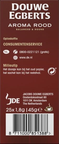 Douwe Egberts Aroma Rood Sticks Oploskoffie - 6 X 25 Zakjes -Koffieproducten 492x1200