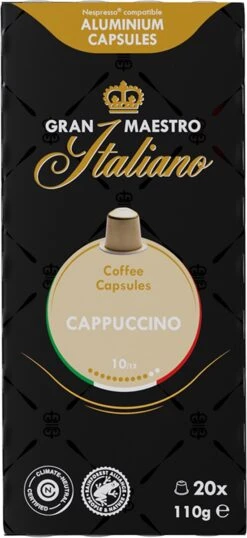Gran Maestro Italiano - Cappuccino - Koffiecups - Nespresso Compatibel Capsules - Intense Smaak - 6 X 20 Cups -Koffieproducten 551x1200