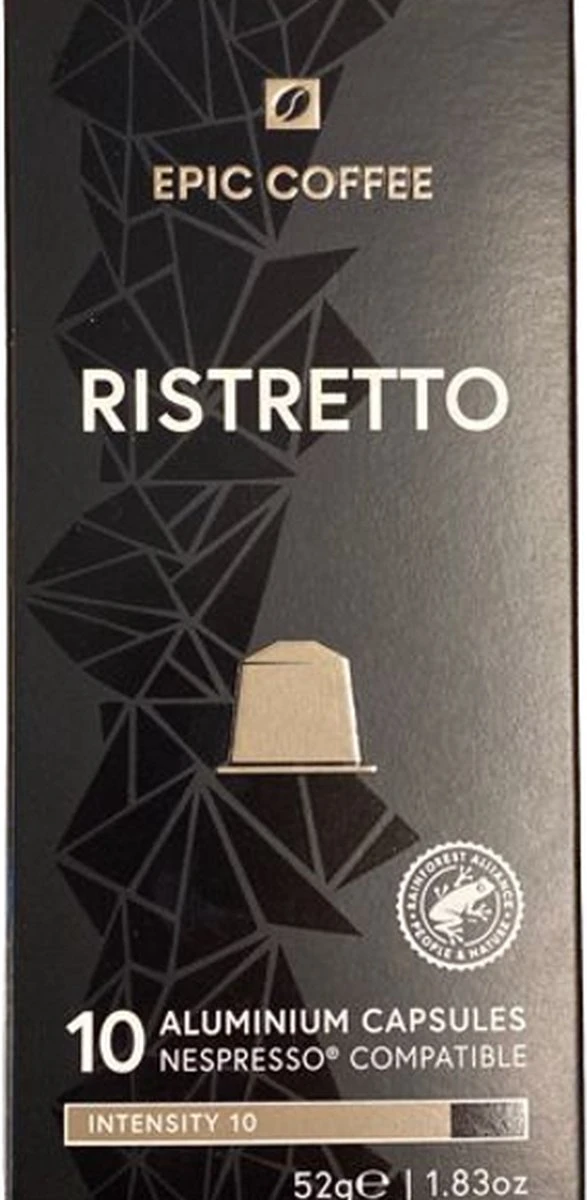 100 Capsules Epic Coffee - Ristretto - Nespresso® Compatible Aluminium Capsules - RFA Keurmerk - Doos 100 Stuks 4 100 Capsules Epic Coffee - Ristretto - Nespresso® Compatible Aluminium Capsules - RFA Keurmerk - Doos 100 Stuks - Afbeelding 2