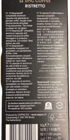 100 Capsules Epic Coffee - Ristretto - Nespresso® Compatible Aluminium Capsules - RFA Keurmerk - Doos 100 Stuks 16 100 Capsules Epic Coffee - Ristretto - Nespresso® Compatible Aluminium Capsules - RFA Keurmerk - Doos 100 Stuks -Koffieproducten 606x1200 7