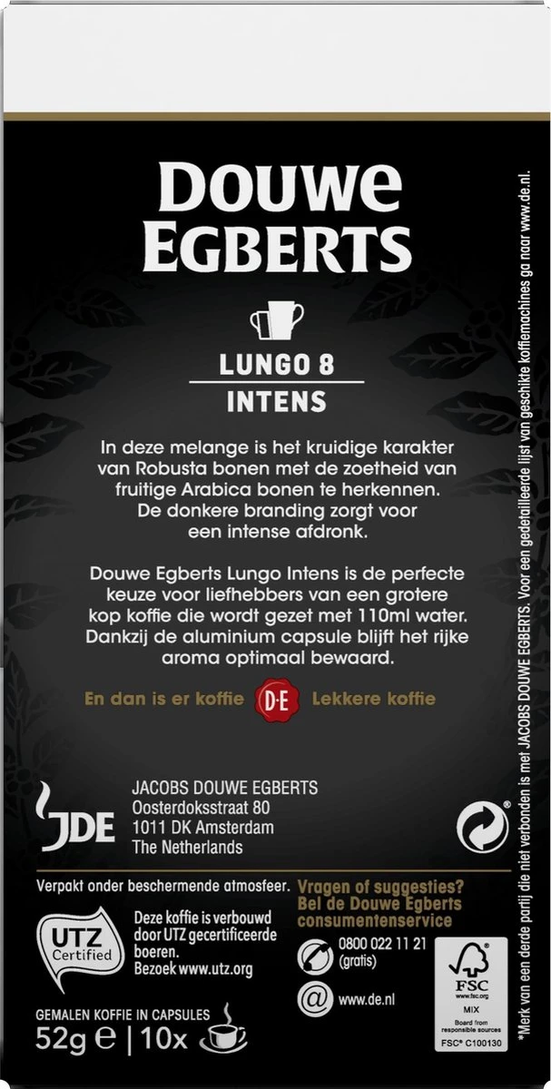 Douwe Egberts Lungo Intens Koffiecups - Intensiteit 8/12 - 10 X 10 Capsules 5 Douwe Egberts Lungo Intens Koffiecups - Intensiteit 8/12 - 10 X 10 Capsules - Afbeelding 3