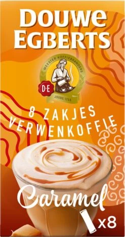 Douwe Egberts Verwenkoffie Latte Caramel Oploskoffie - 5 X 8 Zakjes -Koffieproducten 633x1200 2