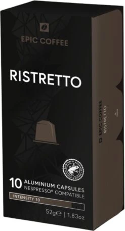 Koffieproducten 27 100 Capsules Epic Coffee - Ristretto - Nespresso® Compatible Aluminium Capsules - RFA Keurmerk - Doos 100 Stuks