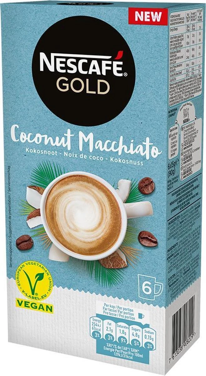 Nescafé Gold Coconut Macchiato Oploskoffie - 6 Doosjes à 6 Zakjes 8 Nescafé Gold Coconut Macchiato Oploskoffie - 6 Doosjes à 6 Zakjes - Afbeelding 6