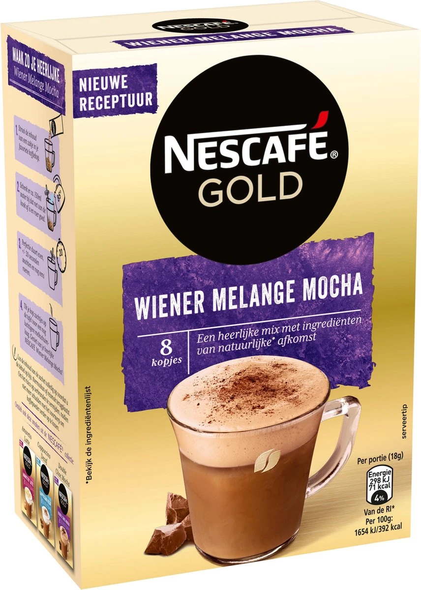 Nescafé Gold Wiener Melange Mocha Oploskoffie - 6 Doosjes à 8 Zakjes 7 Nescafé Gold Wiener Melange Mocha Oploskoffie - 6 Doosjes à 8 Zakjes - Afbeelding 5