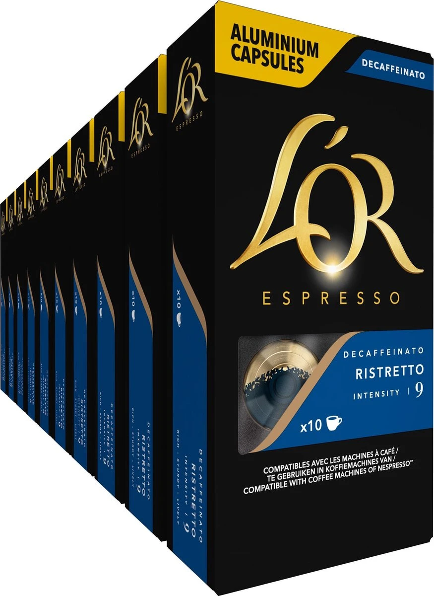 L'OR Espresso Ristretto Decaffeinato - Intensiteit 9/12 - 10 X 10 Capsules