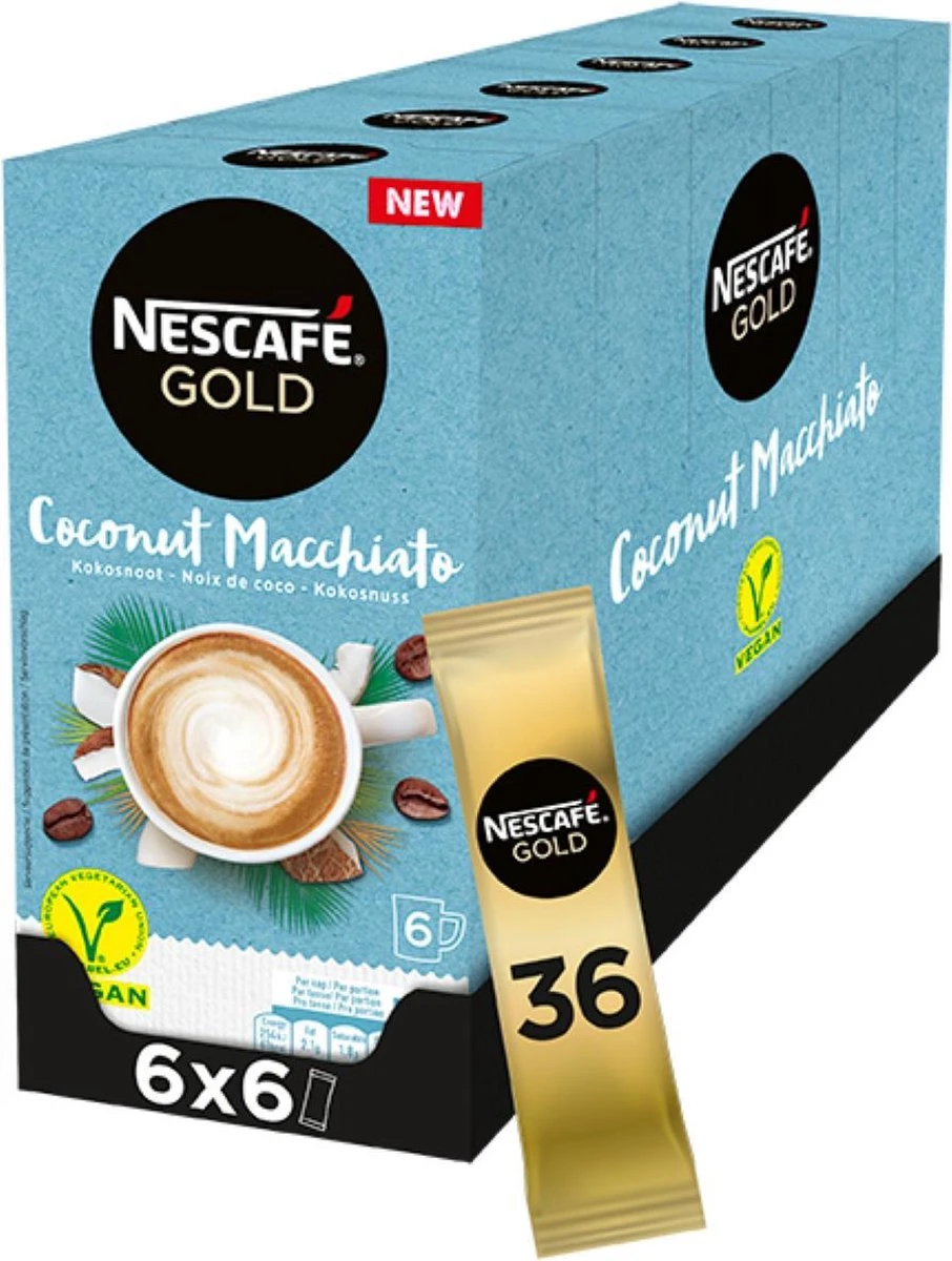 Nescafé Gold Coconut Macchiato Oploskoffie - 6 Doosjes à 6 Zakjes 4 Nescafé Gold Coconut Macchiato Oploskoffie - 6 Doosjes à 6 Zakjes - Afbeelding 2