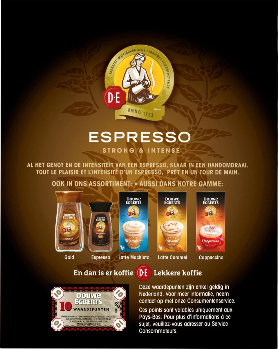 Douwe Egberts Espresso Sticks Oploskoffie - 6 X 25 Zakjes 6 Douwe Egberts Espresso Sticks Oploskoffie - 6 X 25 Zakjes - Afbeelding 4