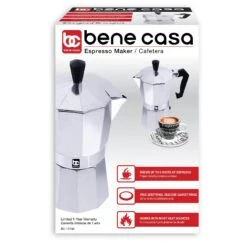 Bene Casa 6 Cup Aluminum Espresso Maker, Stove Top Espresso Maker, Single Shot - 6 Cup -Koffieproducten Bene Casa 6 cup aluminum espresso maker2C stove top espresso maker2C single shot 2