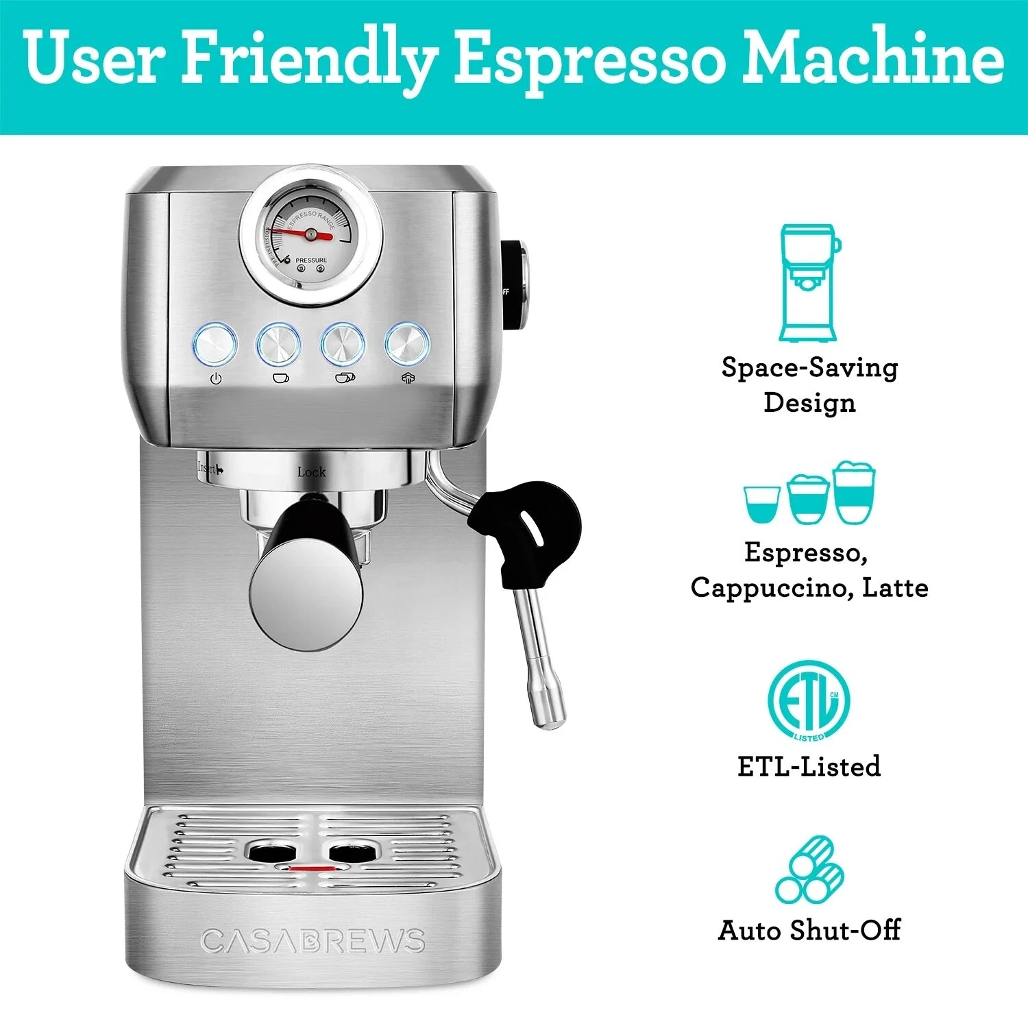 CASABREWS 20-Bar Espresso Coffee Machine With Powerful Steam Wand 5 CASABREWS 20-Bar Espresso Coffee Machine With Powerful Steam Wand - Afbeelding 3