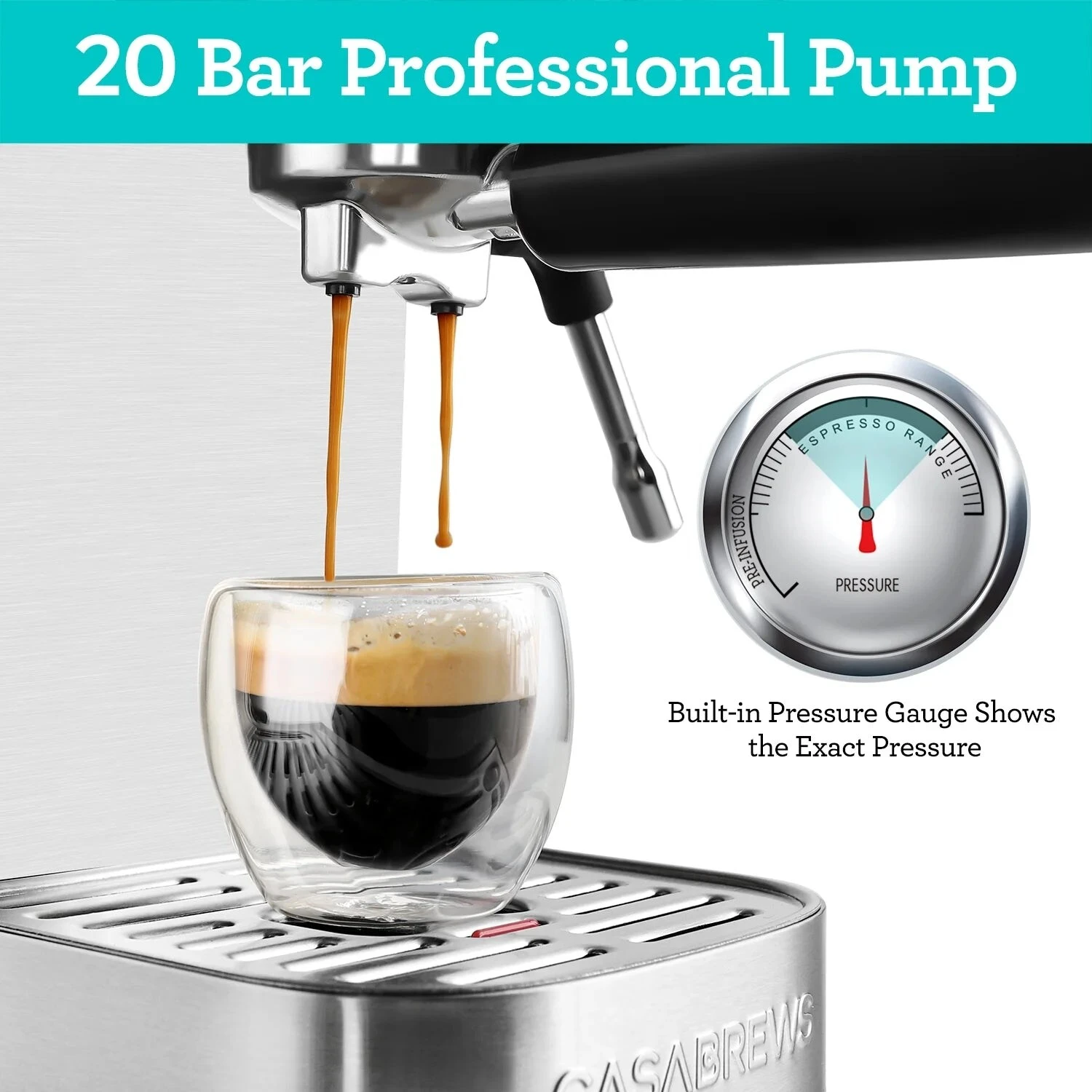 CASABREWS 20-Bar Espresso Coffee Machine With Powerful Steam Wand 6 CASABREWS 20-Bar Espresso Coffee Machine With Powerful Steam Wand - Afbeelding 4