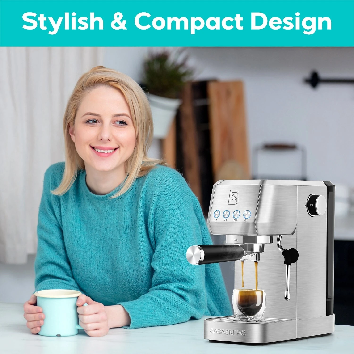 Casabrews 20-Bar Espresso Coffee Machine With Space Saving Design 2 Casabrews 20-Bar Espresso Coffee Machine With Space Saving Design