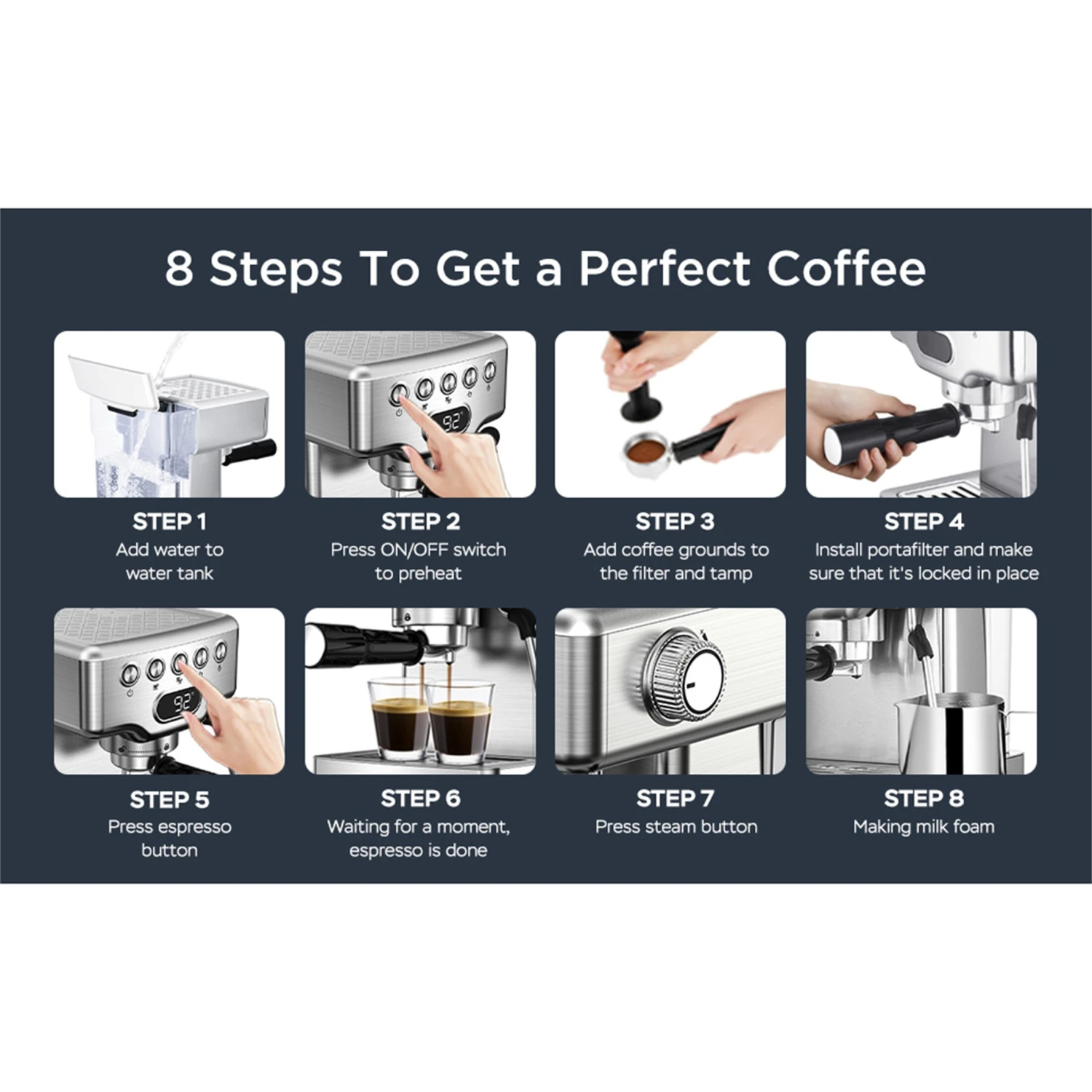 Coffee Maker Espresso Machine 20 Bar With Milk Frother Espresso Maker 10 Coffee Maker Espresso Machine 20 Bar With Milk Frother Espresso Maker - Afbeelding 8