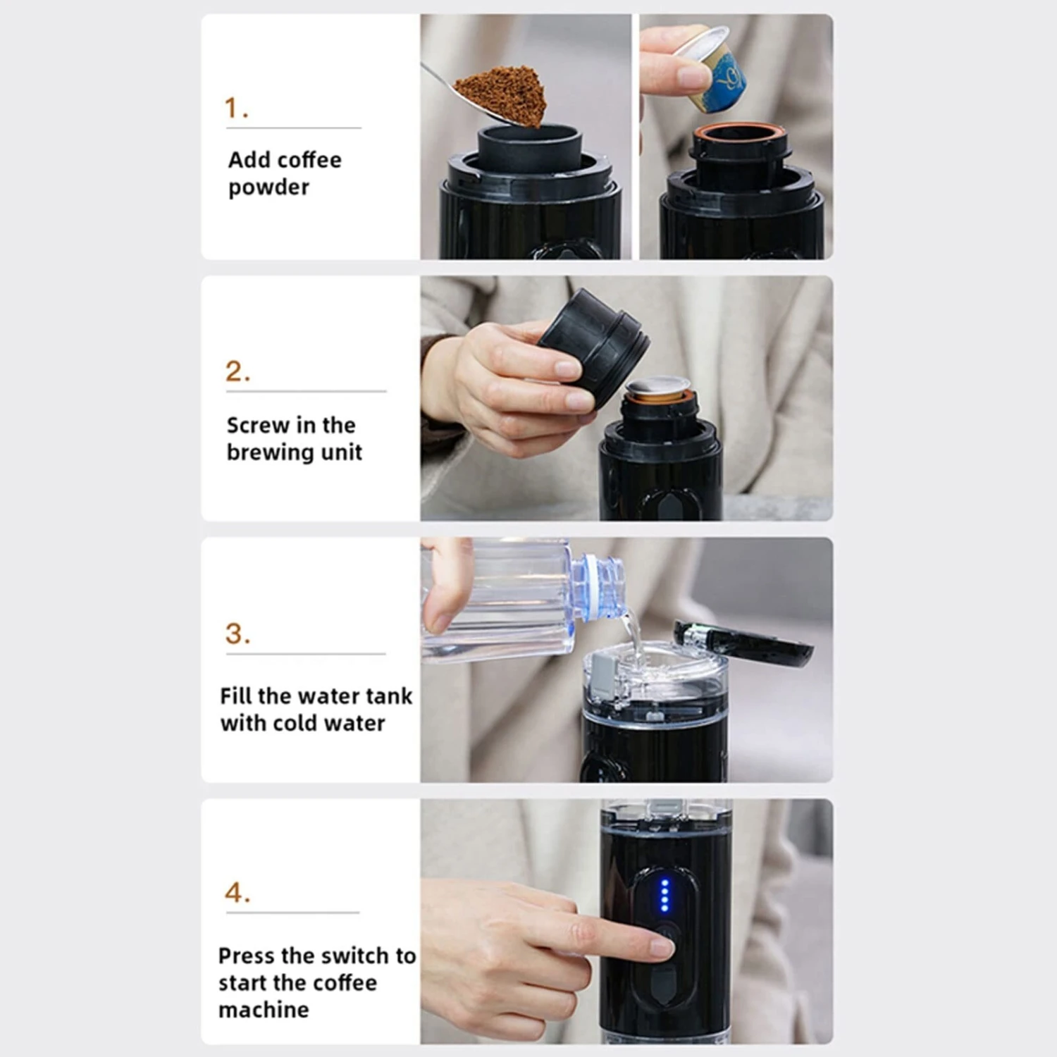 Coffee Maker, Usb Coffee Machine,Portable Mini Coffee Maker,2.8X2.8X8.7In,Easy Operation,18Bar Pump Pressure 9 Coffee Maker, Usb Coffee Machine,Portable Mini Coffee Maker,2.8X2.8X8.7In,Easy Operation,18Bar Pump Pressure - Afbeelding 7