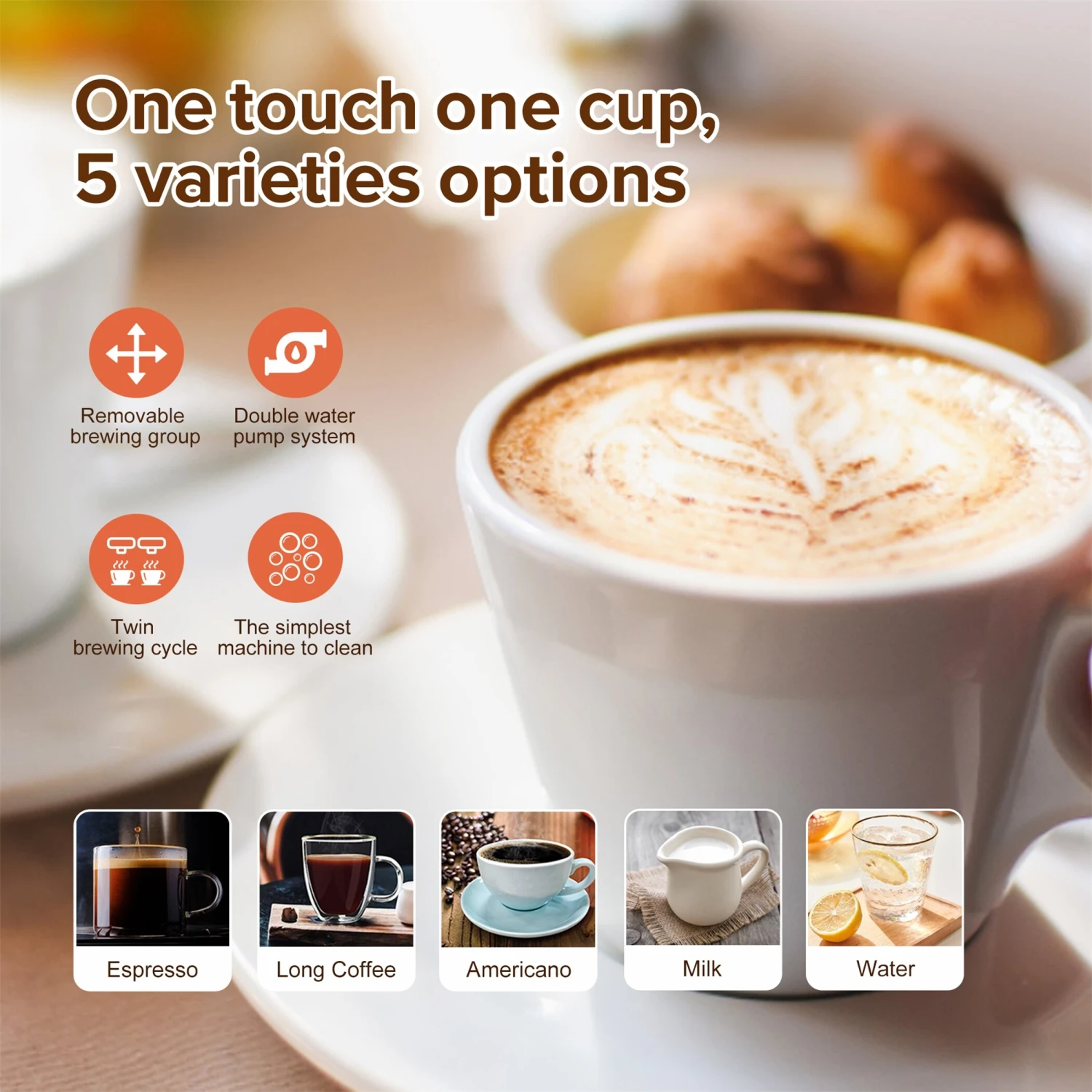 Espresso Machine Fully Automatic Coffee Machine With Milk Tank, Silver 9 Espresso Machine Fully Automatic Coffee Machine With Milk Tank, Silver - Afbeelding 7