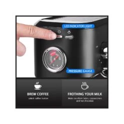 Espresso Machine With Milk Steam Frother Wand And Electric Coffee Bean Grinder With Removable Stainless Steel