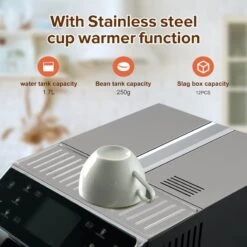 Espresso Machine With Stainless Steel Cup Warmer Function, Automatically Alarm, Memory, 6 Grades Adjustable Bean Grinding System -Koffieproducten Espresso Machine with Stainless Steel Cup Warmer Function2C Automatically Alarm2C Memory2C 6 Grades Adjustable Bean Grinding System 6