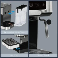 HOMCOM 1-2 Cup Stainless Steel Espresso Machine With Milk Frother Wand & Removable Water Tank, Coffee Gift 18 HOMCOM 1-2 Cup Stainless Steel Espresso Machine With Milk Frother Wand & Removable Water Tank, Coffee Gift -Koffieproducten HOMCOM Espresso Machine with Milk Frother Wand2C 15 Bar Pump Coffee Maker with 1.5L Removable Water Tank for Espresso 7
