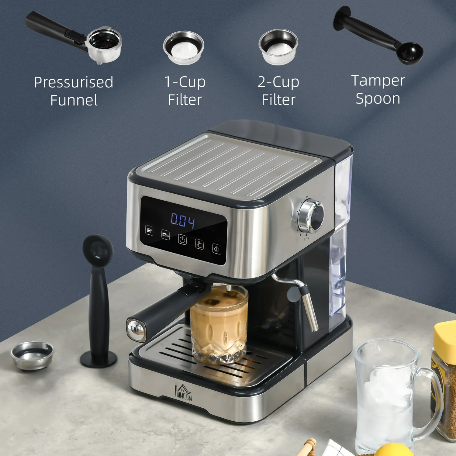 HOMCOM 1-2 Cup Stainless Steel Espresso Machine With Milk Frother Wand & Removable Water Tank, Coffee Gift 11 HOMCOM 1-2 Cup Stainless Steel Espresso Machine With Milk Frother Wand & Removable Water Tank, Coffee Gift - Afbeelding 9