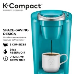 K-Compact Single-Serve K-Cup Pod Coffee Maker, Turquoise -Koffieproducten K Compact Single Serve K Cup Pod Coffee Maker2C Turquoise 2