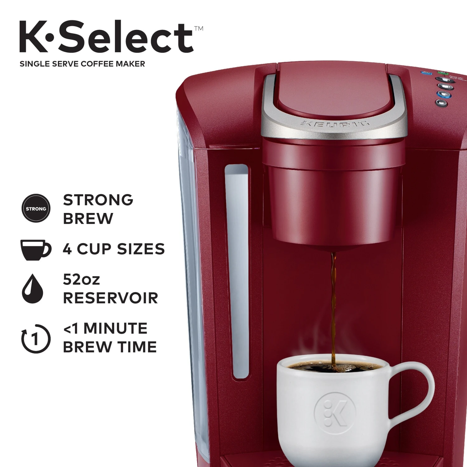 K-Select Single-Serve K-Cup Pod Coffee Maker, Vintage Red 5 K-Select Single-Serve K-Cup Pod Coffee Maker, Vintage Red - Afbeelding 3
