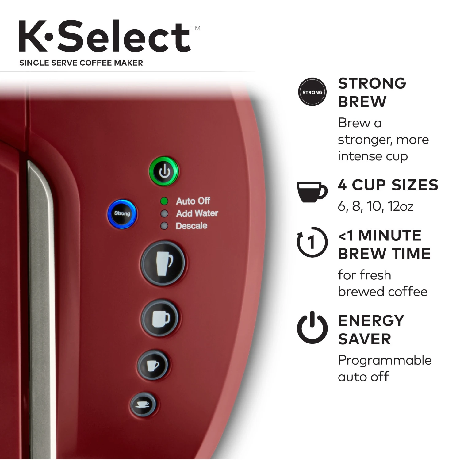 K-Select Single-Serve K-Cup Pod Coffee Maker, Vintage Red 9 K-Select Single-Serve K-Cup Pod Coffee Maker, Vintage Red - Afbeelding 7
