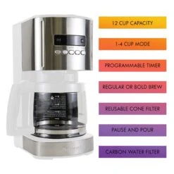 Kenmore Aroma Control 12-Cup Programmable Coffee Maker, White And Stainless Steel, Reusable Filter 17 Kenmore Aroma Control 12-Cup Programmable Coffee Maker, White And Stainless Steel, Reusable Filter -Koffieproducten Kenmore Programmable 12 cup Coffee Maker2C White 6