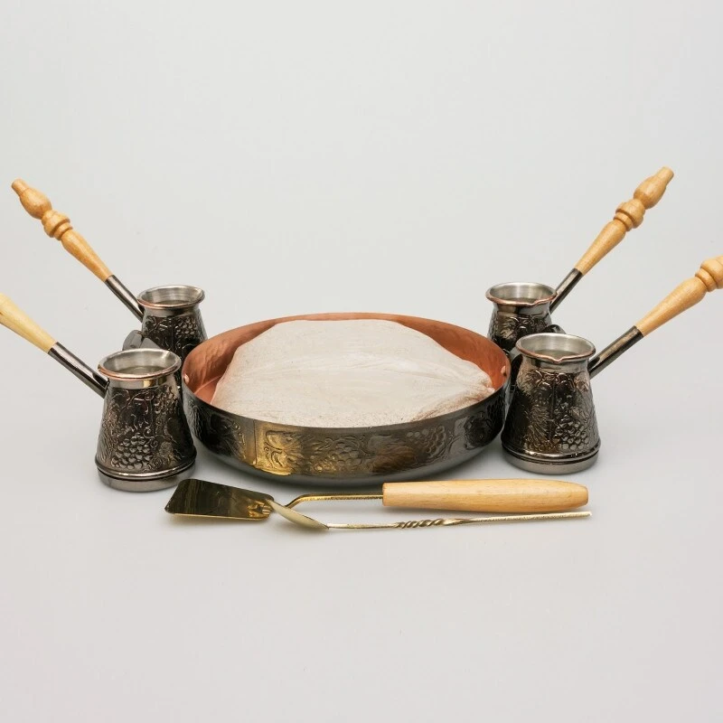 STP Goods Unique Turkish Coffee Pot Cezve Set W/ Hearth & Sand 5 STP Goods Unique Turkish Coffee Pot Cezve Set W/ Hearth & Sand - Afbeelding 3