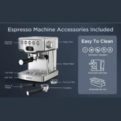 Stainless Steel 20-bar Espresso Machine With Milk Frother For Latte,Cappuccino,1.8L Water Tank 27 Stainless Steel 20-bar Espresso Machine With Milk Frother For Latte,Cappuccino,1.8L Water Tank -Koffieproducten Stainless Steel 20 bar Espresso Machine with Milk Frother for Latte2CCappuccino2C1.8L Water Tank 11