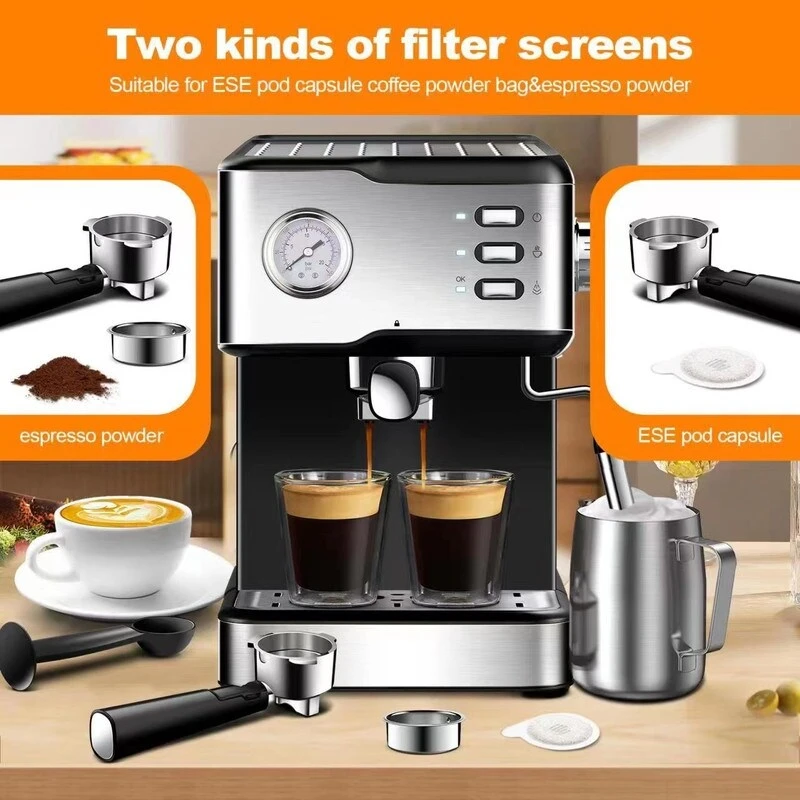 Stainless Steel Espresso Machine With Pressure Gauge And Milk Frother Steam Wand, 1.5L Water Tank 5 Stainless Steel Espresso Machine With Pressure Gauge And Milk Frother Steam Wand, 1.5L Water Tank - Afbeelding 3