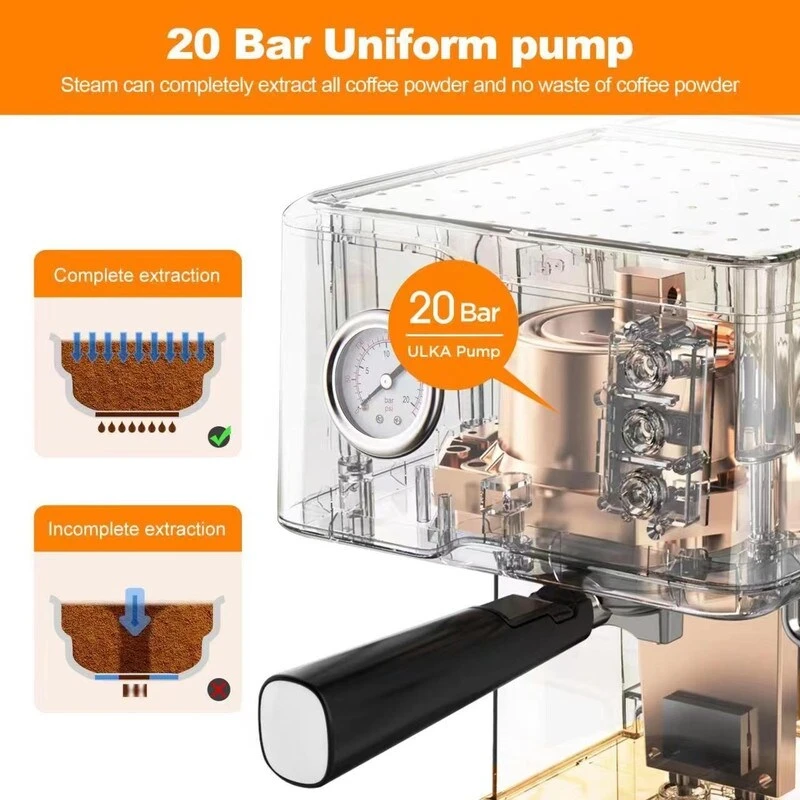 Stainless Steel Espresso Machine With Pressure Gauge And Milk Frother Steam Wand, 1.5L Water Tank 8 Stainless Steel Espresso Machine With Pressure Gauge And Milk Frother Steam Wand, 1.5L Water Tank - Afbeelding 6